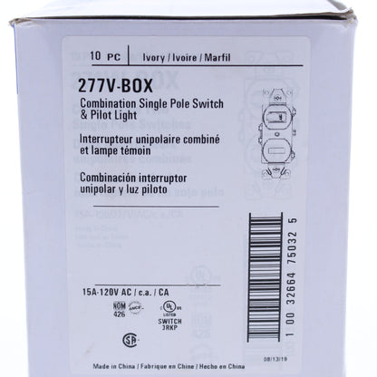 Eaton #277V Ivory #277V Pilot Light Toggle Wall Switch Single Pole 15A 120V 10pc
