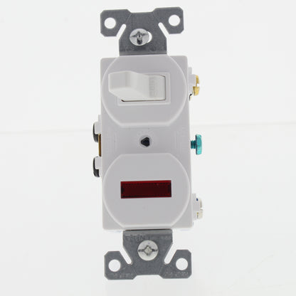 Eaton #277W White Pilot Light Toggle Wall Switch Single Pole 15A 120V Boxed