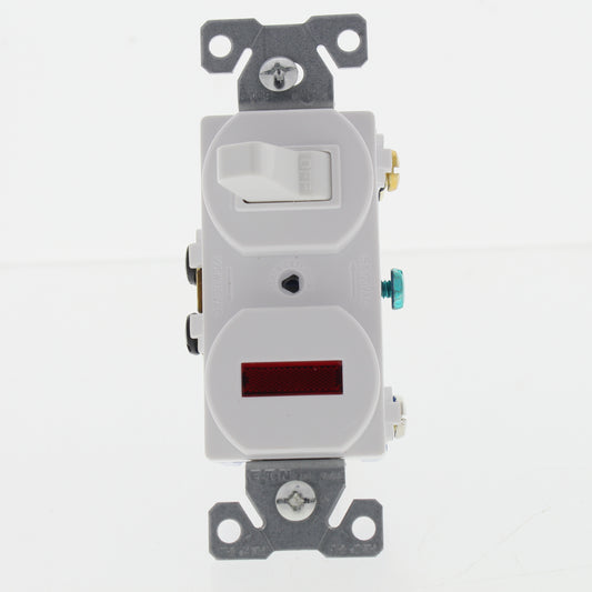 Eaton #277W White Pilot Light Toggle Wall Switch Single Pole 15A 120V Boxed