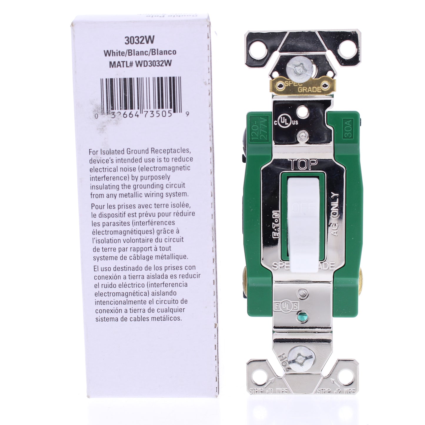 Eaton 3032W White Industrial Double Pole Toggle Light Switch Control 30A