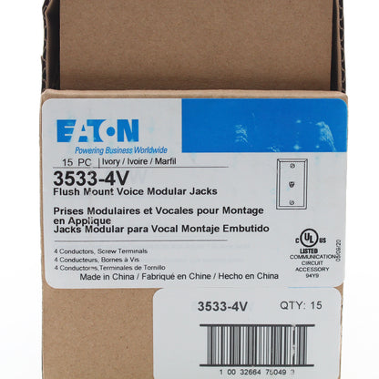 Eaton 3533-4V Ivory 1-Gang Phone Jack Unbreakable Mid-Size Wallplate Cover 15pcs