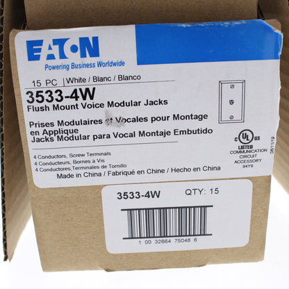 Eaton 3533-4W White 1-Gang Phone Jack Unbreakable Mid-Size Wallplate Cover 15pcs