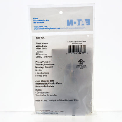 Eaton 3535-4LA Lt Almond 1-Gang Phone Jack, 1-F-Connector Nylon Wallplate Cover
