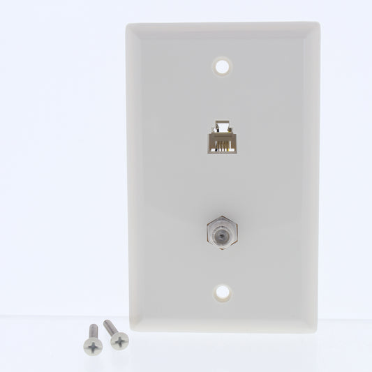 Eaton 3535-4LA Lt Almond 1-Gang Phone Jack, 1-F-Connector Nylon Wallplate Cover