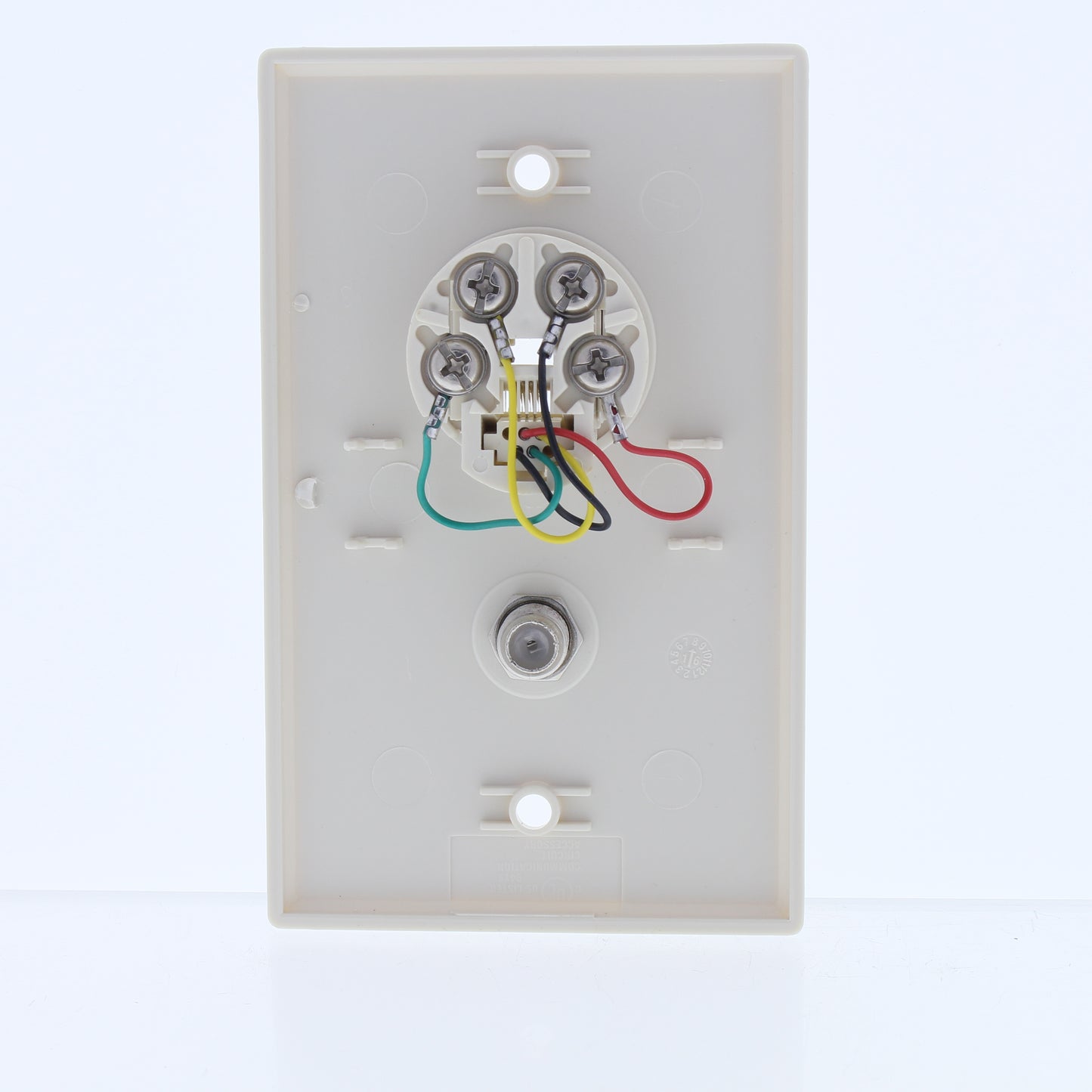 Eaton 3535-4LA Lt Almond 1-Gang Phone Jack, 1-F-Connector Nylon Wallplate Cover