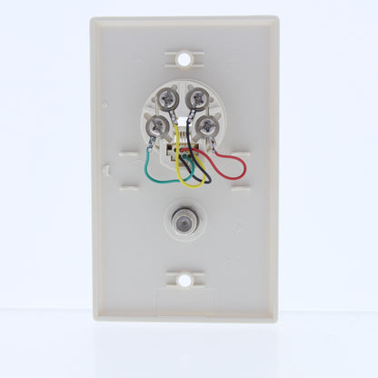 Eaton 3535-4LA Lt Almond 1-Gang Phone Jack, 1-F-Connector Nylon Wallplate Cover