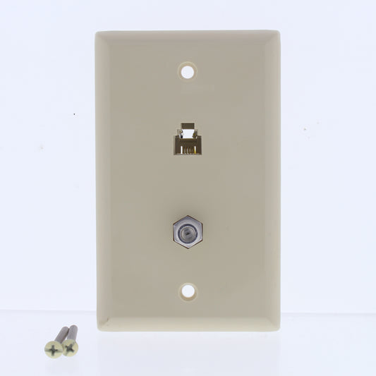 Eaton 3535-4V Ivory 1-Gang Telephone Jack Coaxial Nylon Standard Wallplate Cover