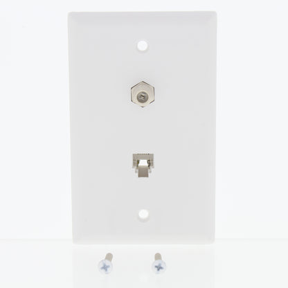 Eaton White 4-Wire Telephone Phone Jack Coaxial Cable Standard Wallplate 3535-4W