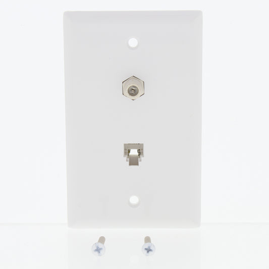 Eaton White 4-Wire Telephone Phone Jack Coaxial Cable Standard Wallplate 3535-4W