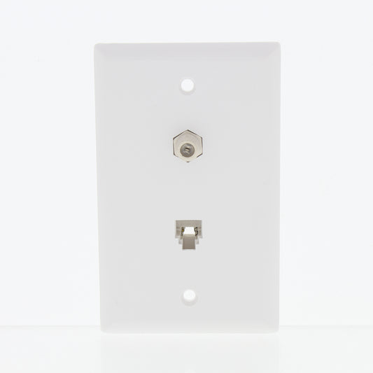 Eaton White 4-Wire Telephone Phone Jack Coaxial Cable Standard Wallplate 3535-4W