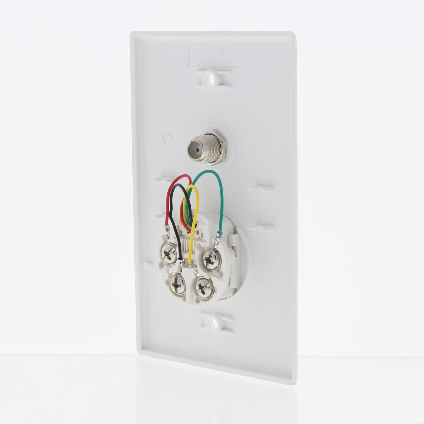 Eaton White 4-Wire Telephone Phone Jack Coaxial Cable Standard Wallplate 3535-4W