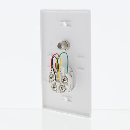 Eaton White 4-Wire Telephone Phone Jack Coaxial Cable Standard Wallplate 3535-4W
