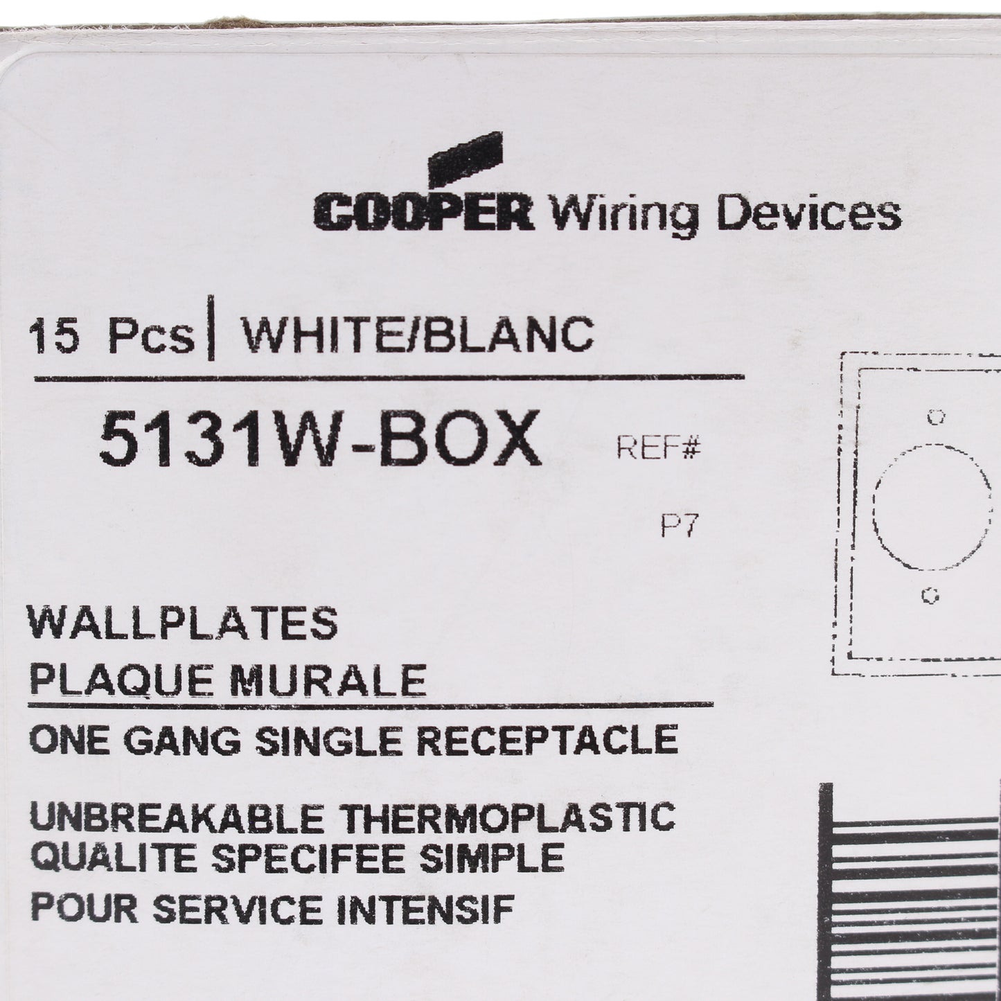 Eaton 5131W White 1-Gang Single 1.406" Receptacle Nylon Wallplate Covers 15-Pack
