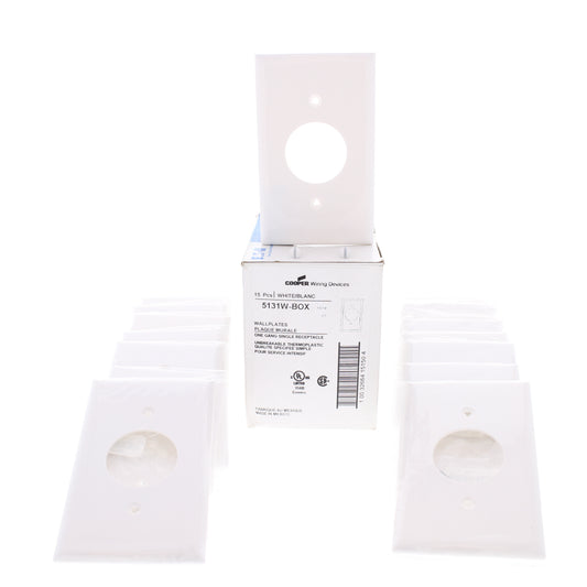 Eaton 5131W White 1-Gang Single 1.406" Receptacle Nylon Wallplate Covers 15-Pack