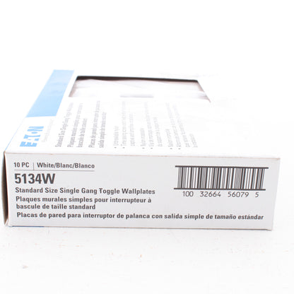 Eaton 5134W White 1-Gang Toggle Unbreakable Nylon Standard Wallplate Cover 10pcs