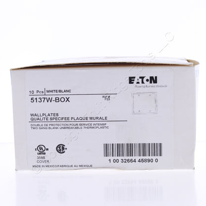 Eaton 5137W White 2-Gang Blank Unbreakable Nylon Wallplate Cover Box Mount 10pcs