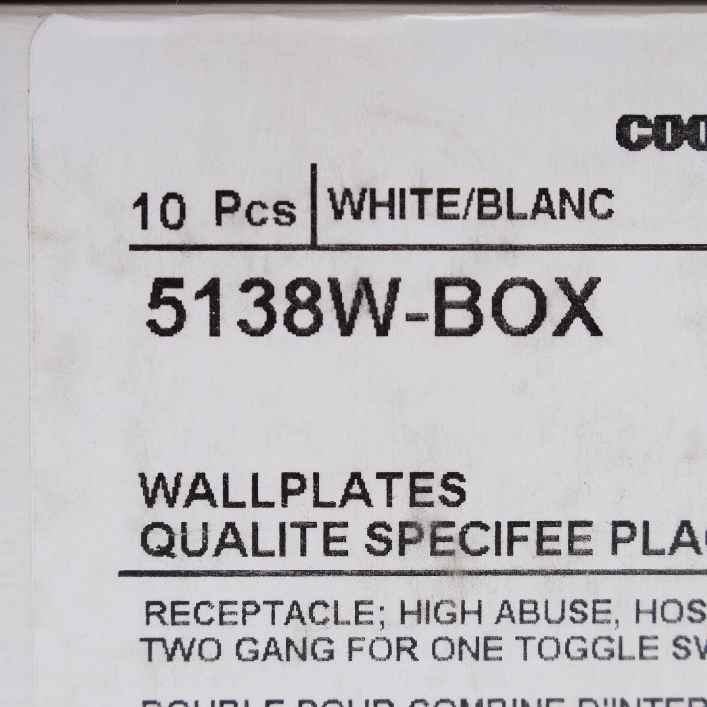 Eaton 5138W White 2-Gang Toggle Duplex Unbreakable Nylon Wallplate Cover 10pcs