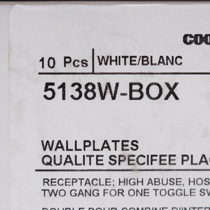 Eaton 5138W White 2-Gang Toggle Duplex Unbreakable Nylon Wallplate Cover 10pcs