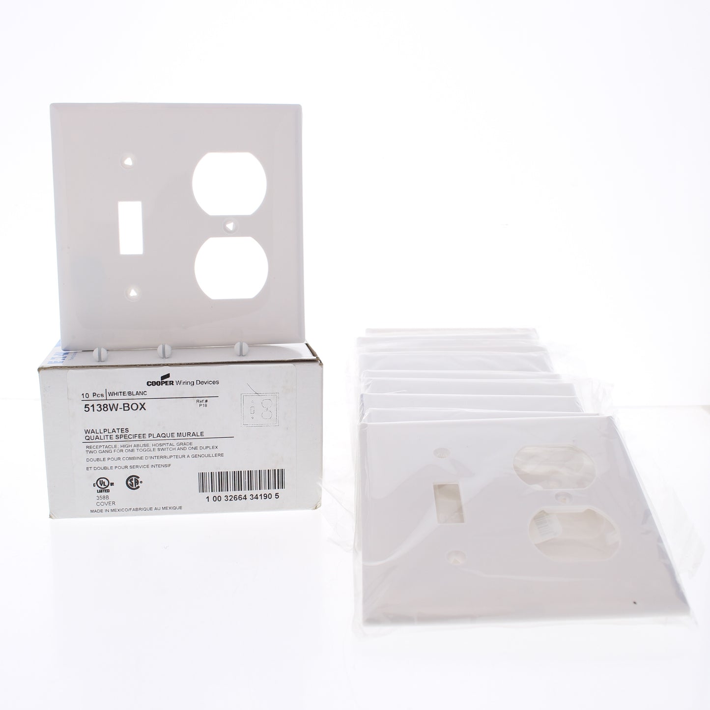 Eaton 5138W White 2-Gang Toggle Duplex Unbreakable Nylon Wallplate Cover 10pcs