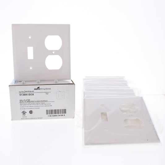 Eaton 5138W White 2-Gang Toggle Duplex Unbreakable Nylon Wallplate Cover 10pcs