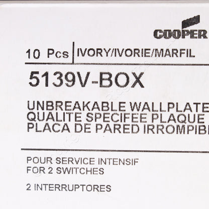 Eaton 5139V Ivory 2-Gang Toggle Unbreakable Nylon Standard Wallplate Cover 10pcs