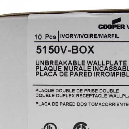 Eaton 5150V Ivory 1-Gang Duplex Unbreakable Nylon Standard Wallplate Cover 10pcs