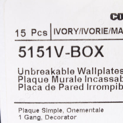 Eaton 5151V Ivory 1-Gang Decorator Unbreakable Standard Wallplate Cover 15pcs