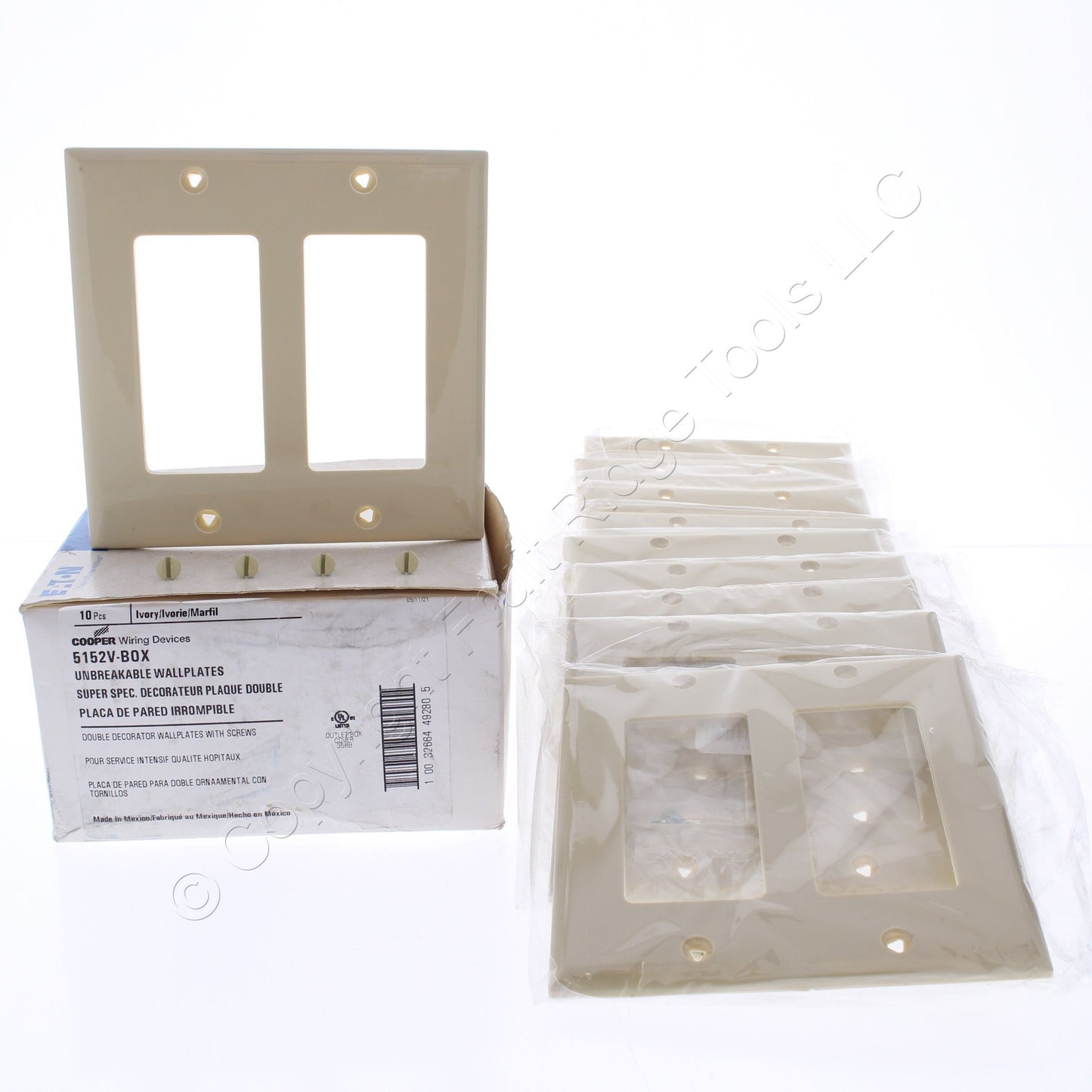 Eaton 5152V Ivory 2-Gang Decorator Unbreakable Standard Wallplate Cover 10pcs