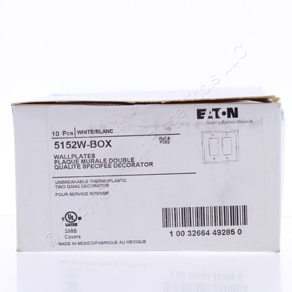 Eaton 5152W White 2-Gang Decorator Unbreakable Standard Wallplate Cover 10pcs