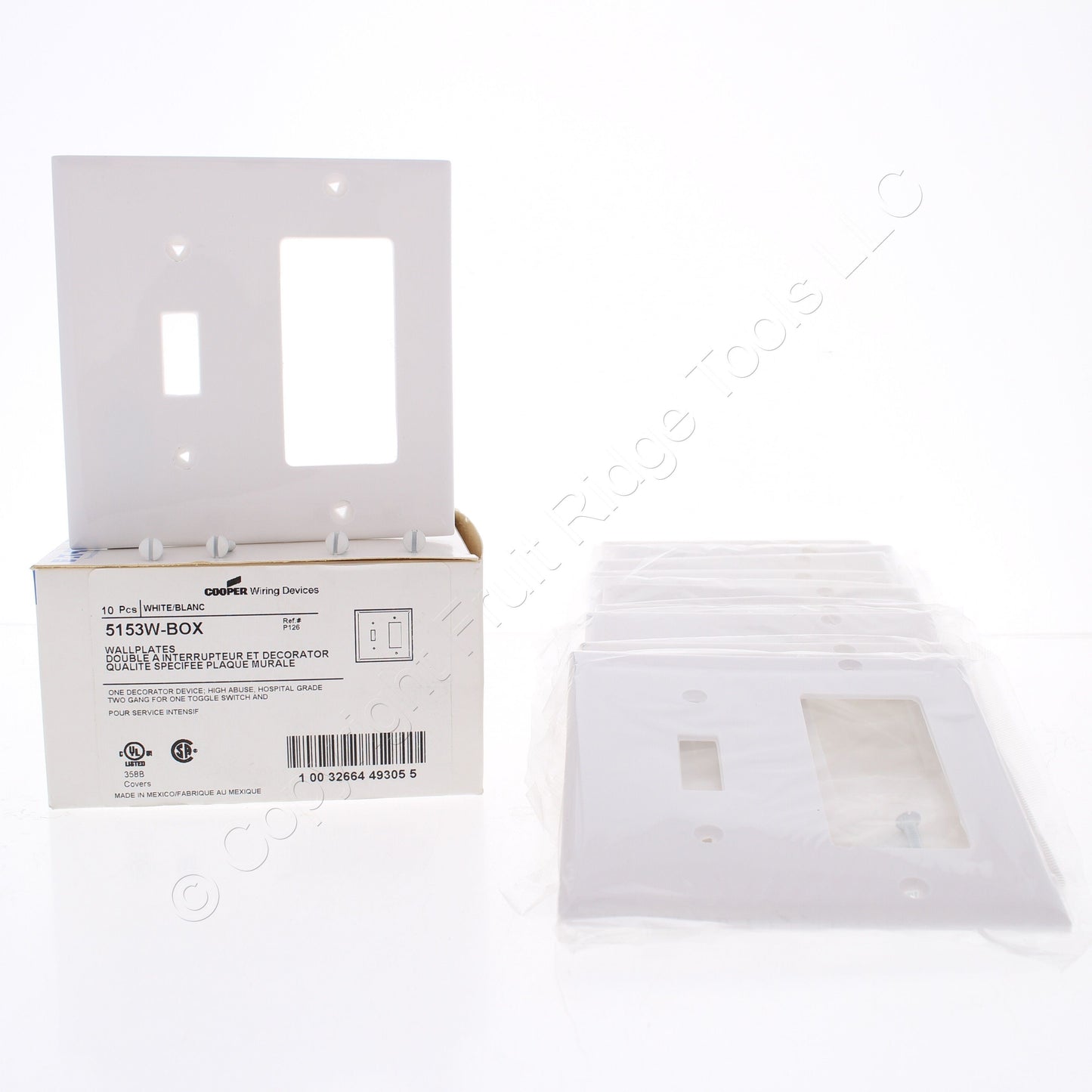 Eaton 5153W White 2-Gang Toggle Switch Decorator GFI Unbreakable Wallplate 10pcs