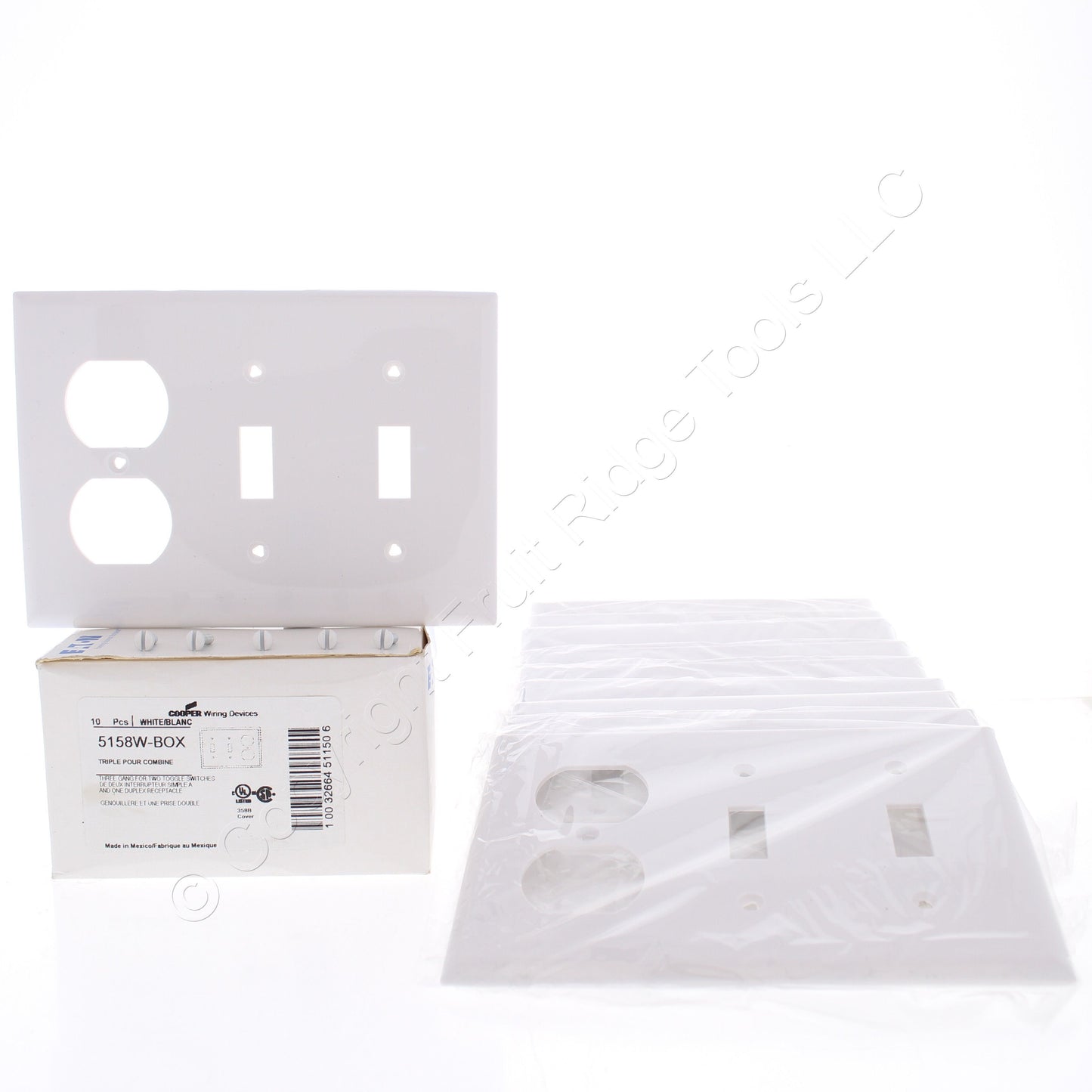 Eaton 5158W White 3-Gang Toggle Duplex Unbreakable Nylon Wallplate Cover 10pcs
