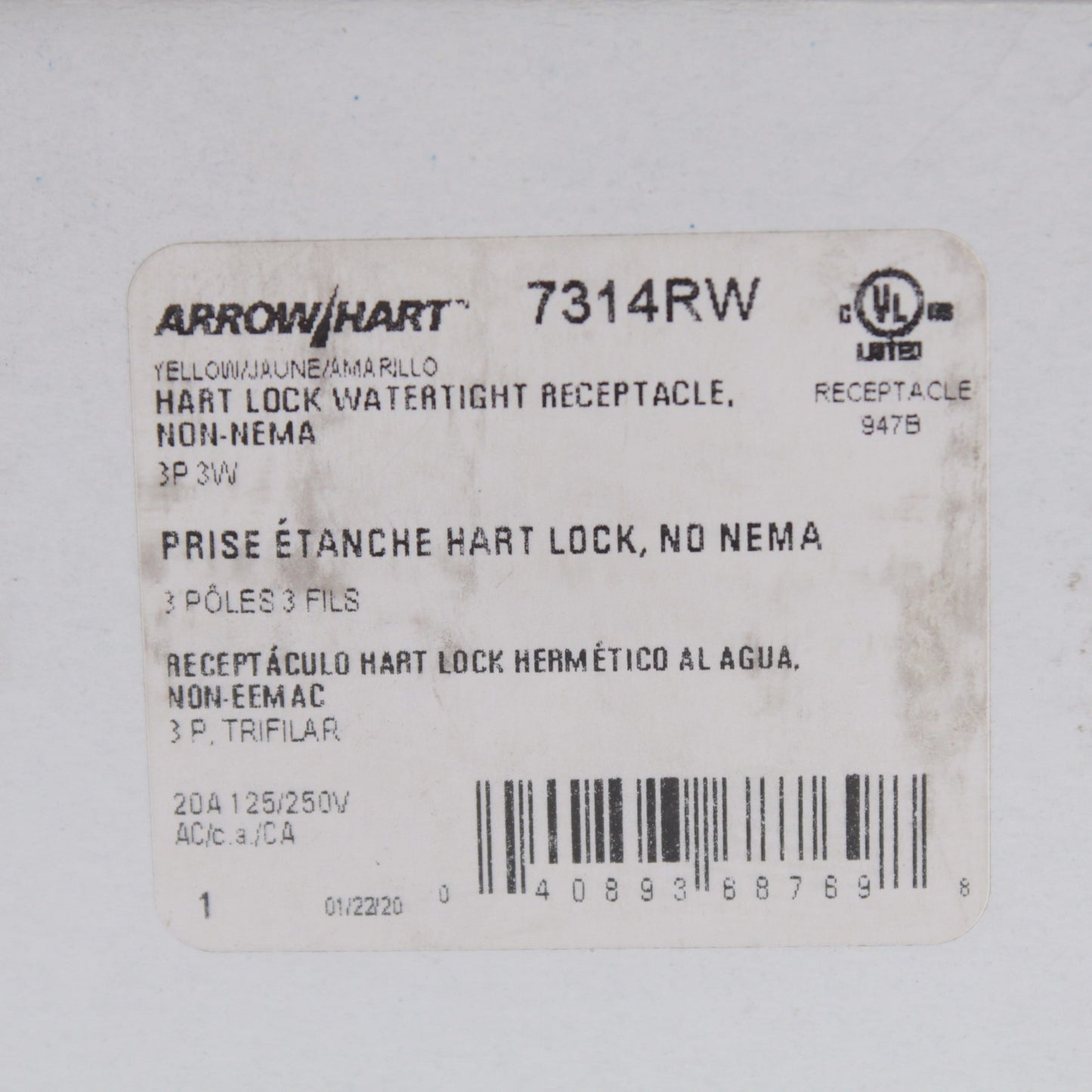 Eaton 7314RW Watertight Locking Outlet Receptacle Flip Lid Non-nema 20A 125/250V