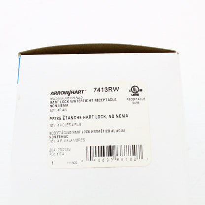 Eaton 7413RW Yellow Watertight 20A 120/208V Non-NEMA 3-Phase Locking Receptacle