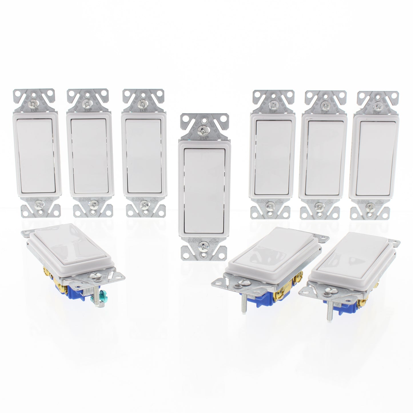 Eaton 7501W White Decorator Rocker Wall Light Switches 15A Single Pole 10-Pack