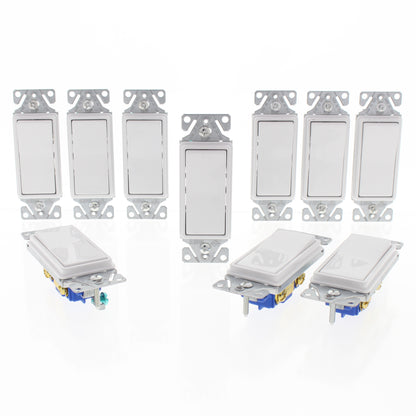 Eaton 7501W White Decorator Rocker Wall Light Switches 15A Single Pole 10-Pack