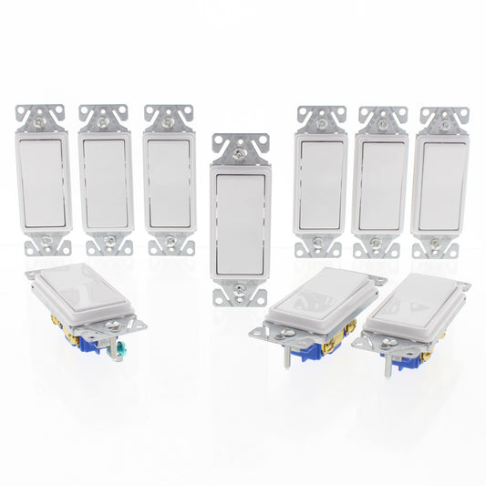 Eaton 7501W White Decorator Rocker Wall Light Switches 15A Single Pole 10-Pack