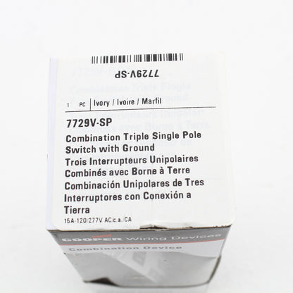 Eaton Ivory Combination 1-Pole Decorator Triple Rocker Light Switch 15A 7729V