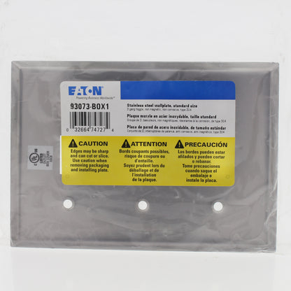 Eaton Non-Magnetic Stainless Steel 3-Gang Toggle Switch Cover Wallplate 93073