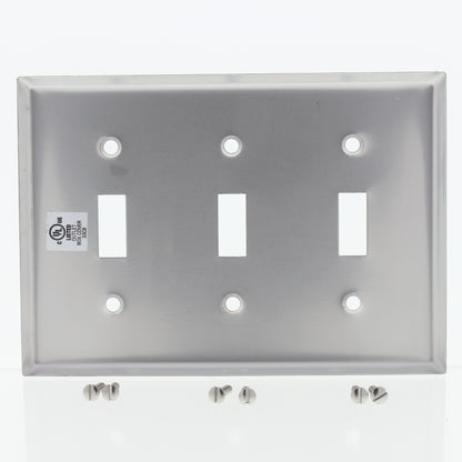 Eaton Non-Magnetic Stainless Steel 3-Gang Toggle Switch Cover Wallplate 93073