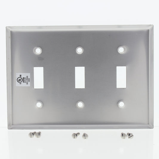 Eaton Non-Magnetic Stainless Steel 3-Gang Toggle Switch Cover Wallplate 93073