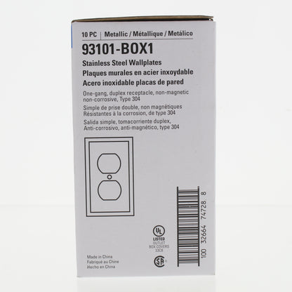 10 Eaton Stainless Steel 1-Gang Receptacle Duplex Outlet Cover Wallplates 93101