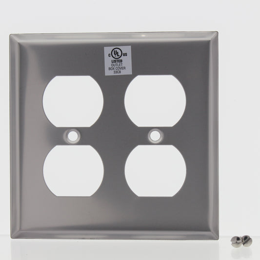 Eaton Stainless Steel 2G Duplex Receptacle Wallplate Outlet Flush Cover 93102