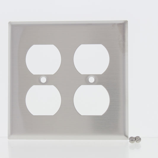 Eaton Stainless Steel 2G Duplex Receptacle Wallplate Outlet Flush Cover 93102