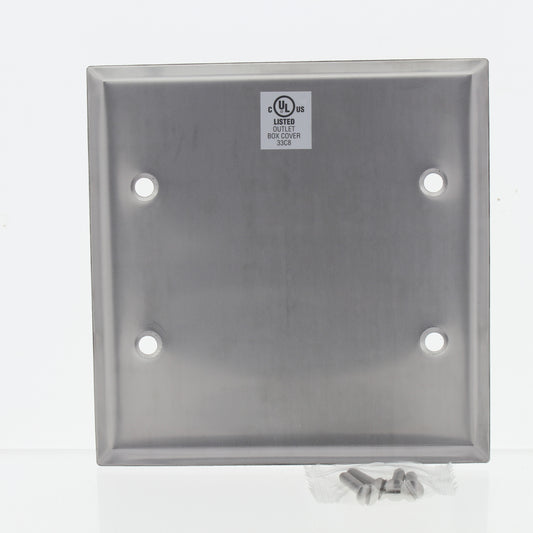 Eaton 93152 Non-Magnetic Stainless Steel 2-Gang Blank Cover Wall Plate Type 302