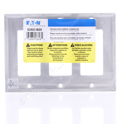 Eaton 93403 Stainless Steel 3-Gang Rocker Decorator Wallplate GFCI GFI Cover