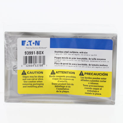 Eaton Mid-size Non-Mag Stainless Steel 1.406" Receptacle Wallplate Cover 93991