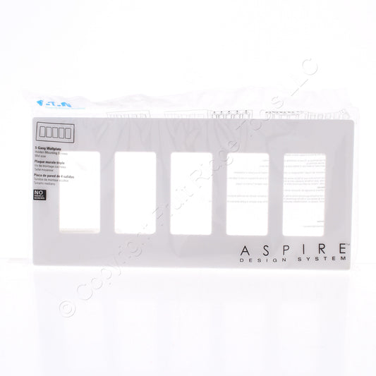 Eaton 9525WS White Satin 5-Gang Decorator Unbreakable Wallplate Rocker Cover