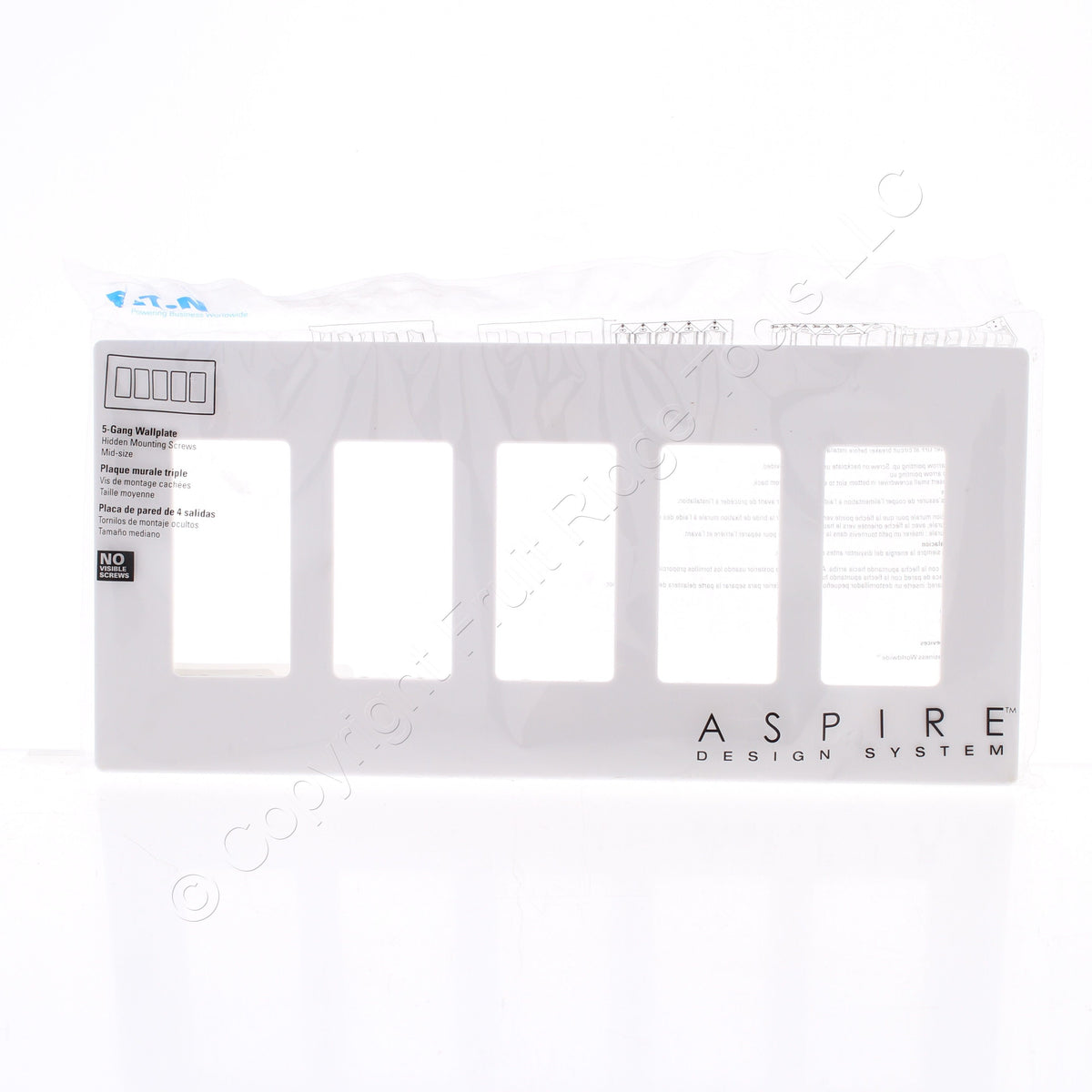 Eaton 9525WS White Satin 5-Gang Decorator Unbreakable Wallplate Rocker Cover