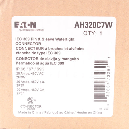 Eaton AH320C7W Pin & Sleeve Watertight Connector IEC 309 20A 480V Arrow Hart