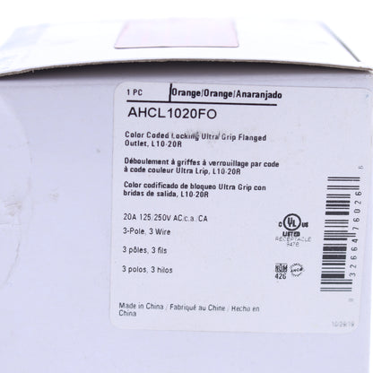 Eaton Orange Twist Turn Locking Flanged Outlet L10-20R 20A 125/250V AHCL1020FO